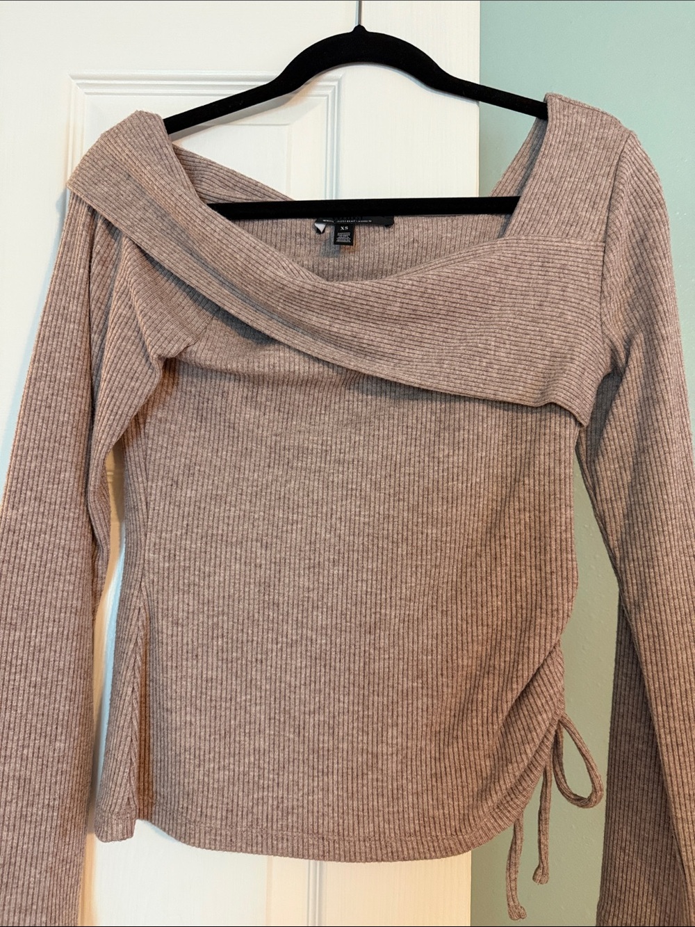 White House Black Market Off-the-Shoulder Ribbed Sweater Top - Mauve Taupe